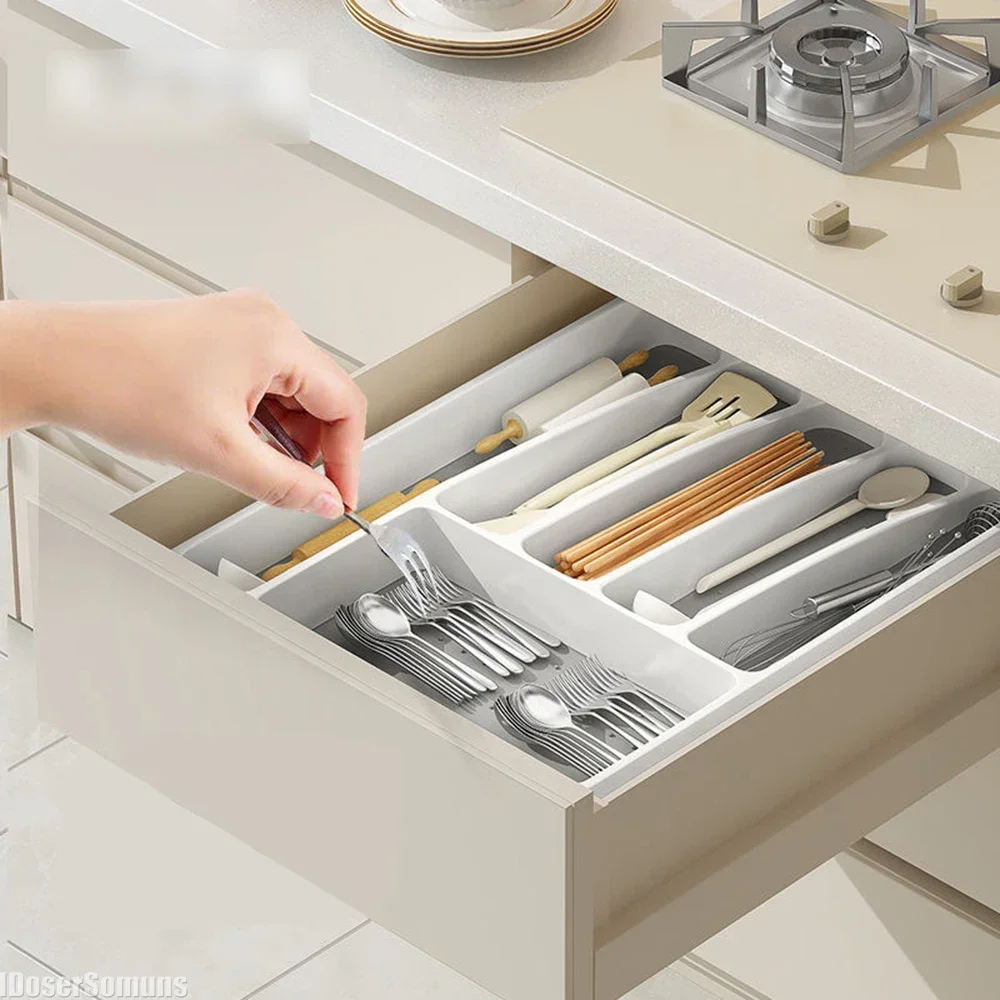 Drawer Kitchen Organizer Silverware Utensil Tray for Flatware Cutlery Holder White Separate Storage Cutlery Kitchen Organiser