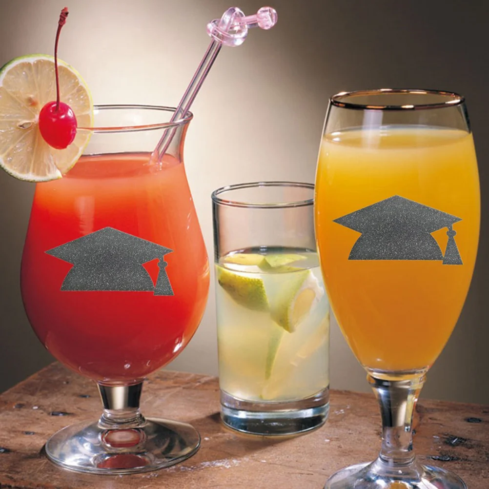 

24 шт., черные наклейки на выпускной колпачок, бумажная наклейка тонкой работы для декора выпускной вечеринки, украшение для чашки с водой, торта