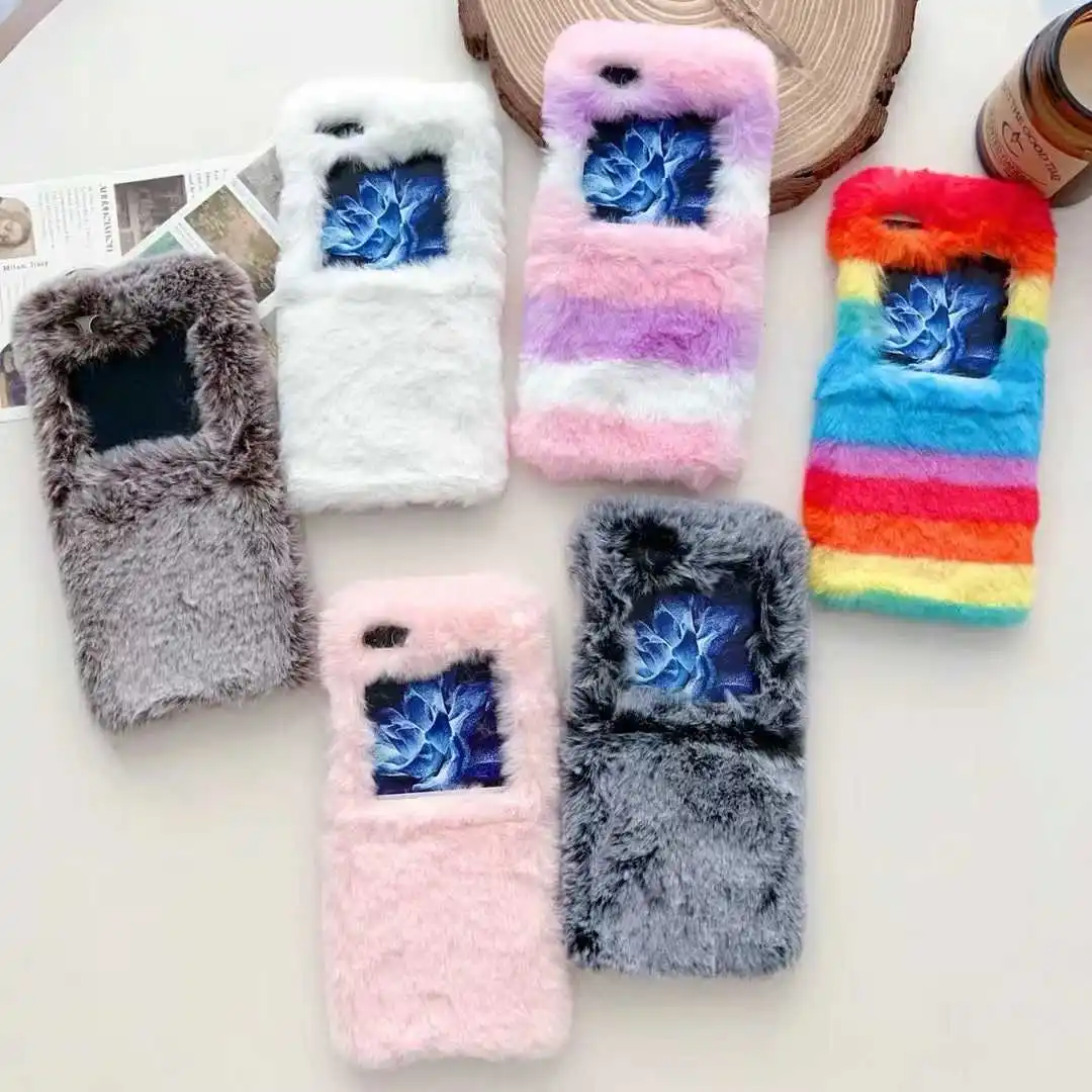 

Winter Warm Plush Fluffy fur Phone Case For Samsung Galaxy Z Flip 7 FE 6 5 Flip 4 3 6 Soft Silicone Shockproof Cover