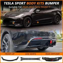 For Tesla Model Y 2020- 2023 Tuning Tesla Body Kits 2023 WF Sport Bumper Lip Rear Diffuser Side Skirt Rear Spoiler Matte Black