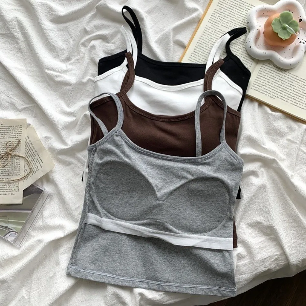 Spaghetti Straps Women Camisole with Chest Pad Slim Fit Spaghetti Straps Tank Top Sleeveless Built-in Chest Pad Vest