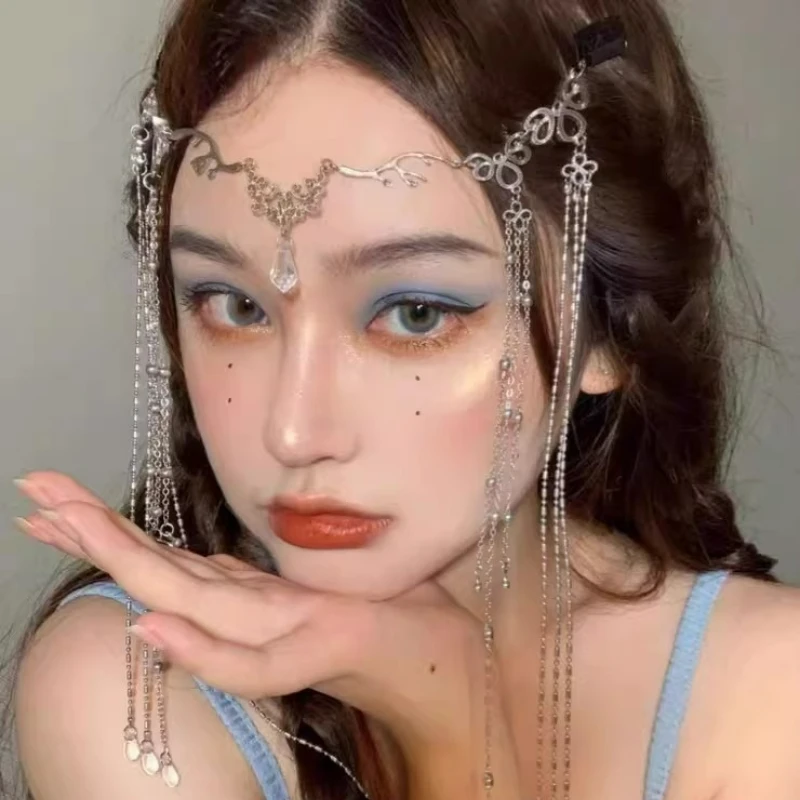 Vintage Glänzende Kopfkette Strass Haarspangen Chinesisches Haarband Quaste Haarschmuck Wassertropfen Haarschmuck Haarschmuck