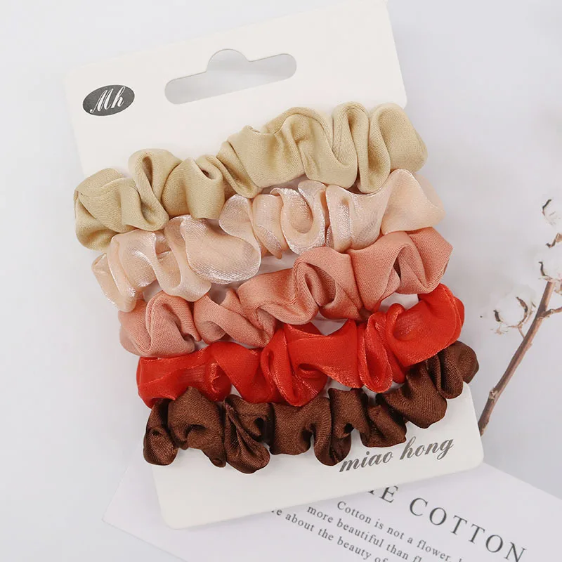 3-5PCs/set Shiny Silky Small Scrunchie Set Hair Bow ties Rope Skinny Scrunchy Elastics Ponytail Holders for Women Girls Headwear