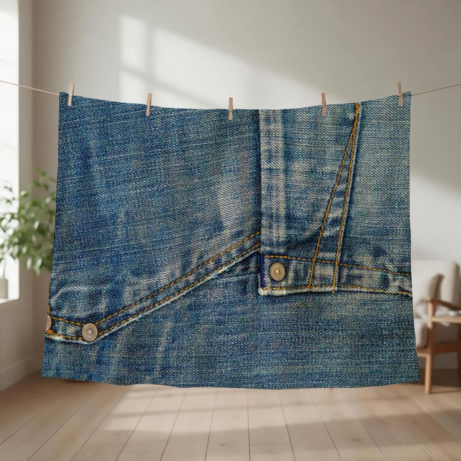 Two line pocket I love bluejeans denim Throw Blanket couch cozy soft plush fuzzy picnic outdoor blanket
