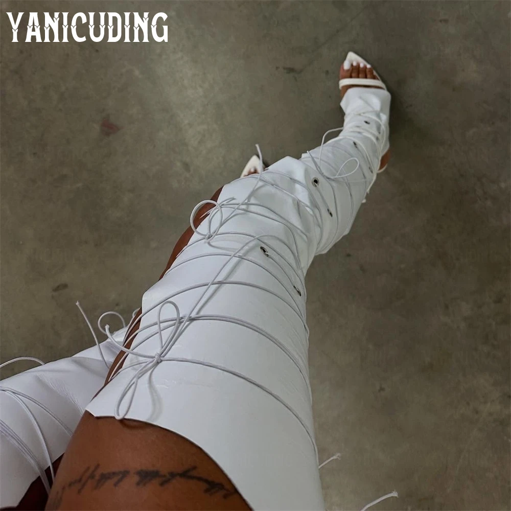 

Thigh High Hide Lace U.S Sandal Boots Separate Leather Elastic Cord Lace up Ties Summer Boots Sexy Novelty Style Strappy Sandals