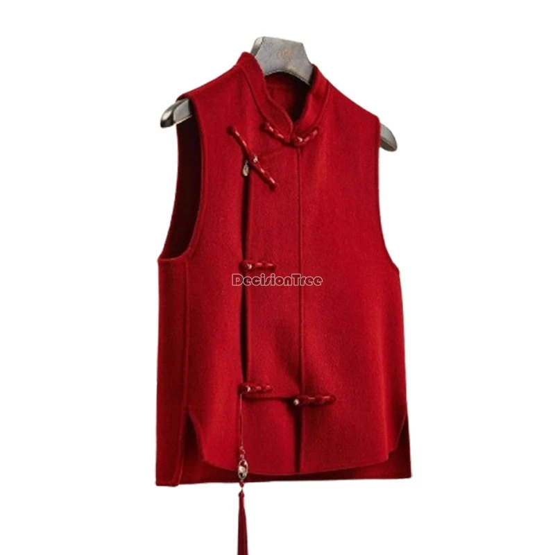 2025 new chinese style red suit autumn winter vintage woolen vest chinese new year's stand collar tang suit cheongsam vest t001