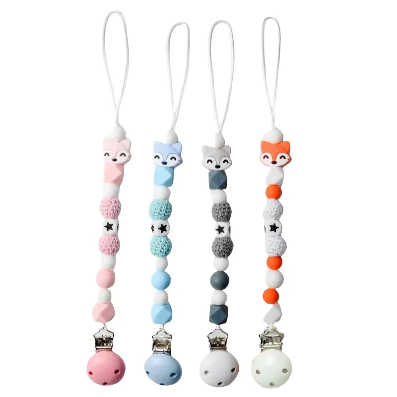 

Silicone Fox Beads Teething Chain Baby Pacifier Clip Pentagram Teether Chew Toy for Baby Care Soother Shower Gift