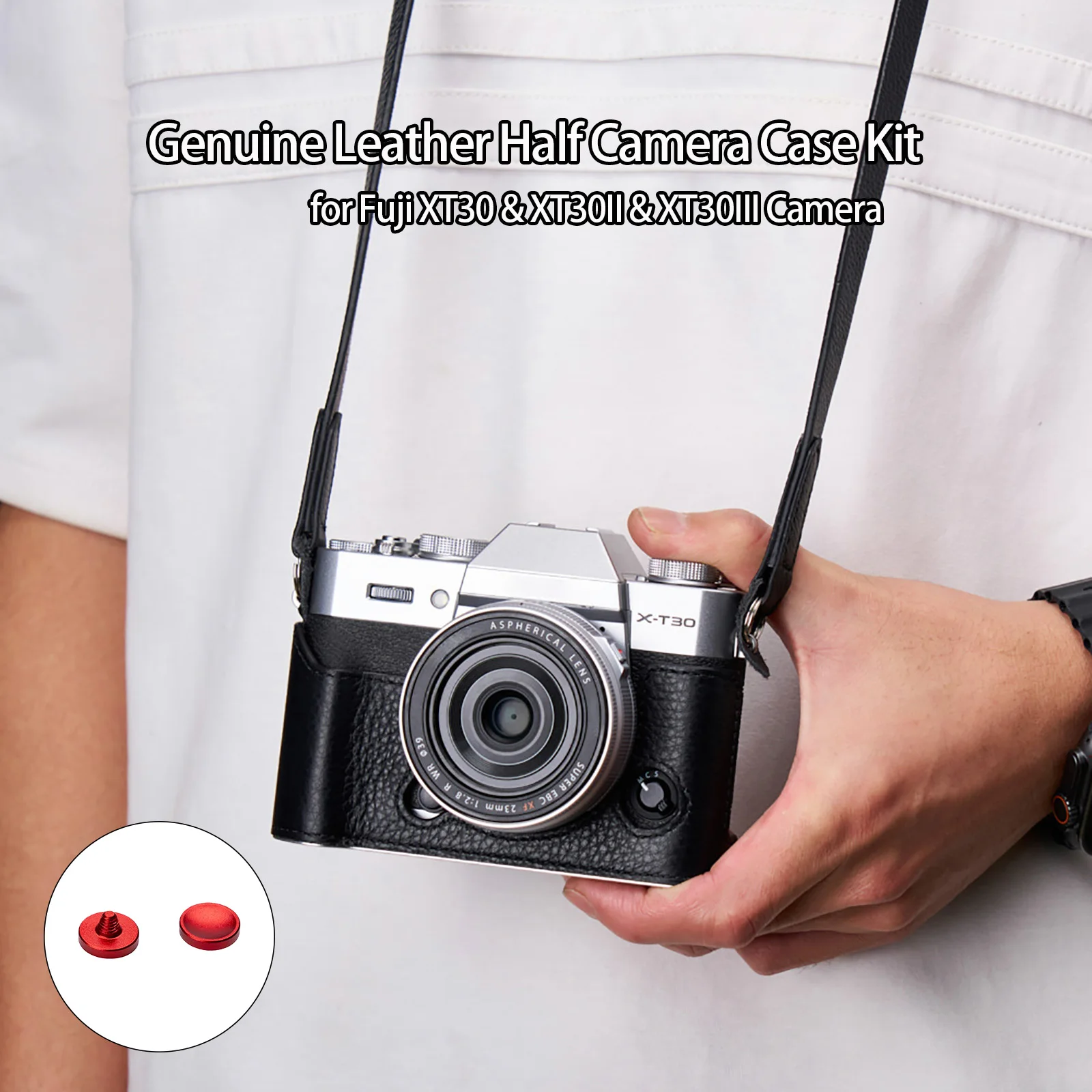 For Fuji XT30III Case Kit Genuine Leather Camera Half Case Bag XT30 XT30II Case Cover Camera Shoulder Neck Strap Shutter Button
