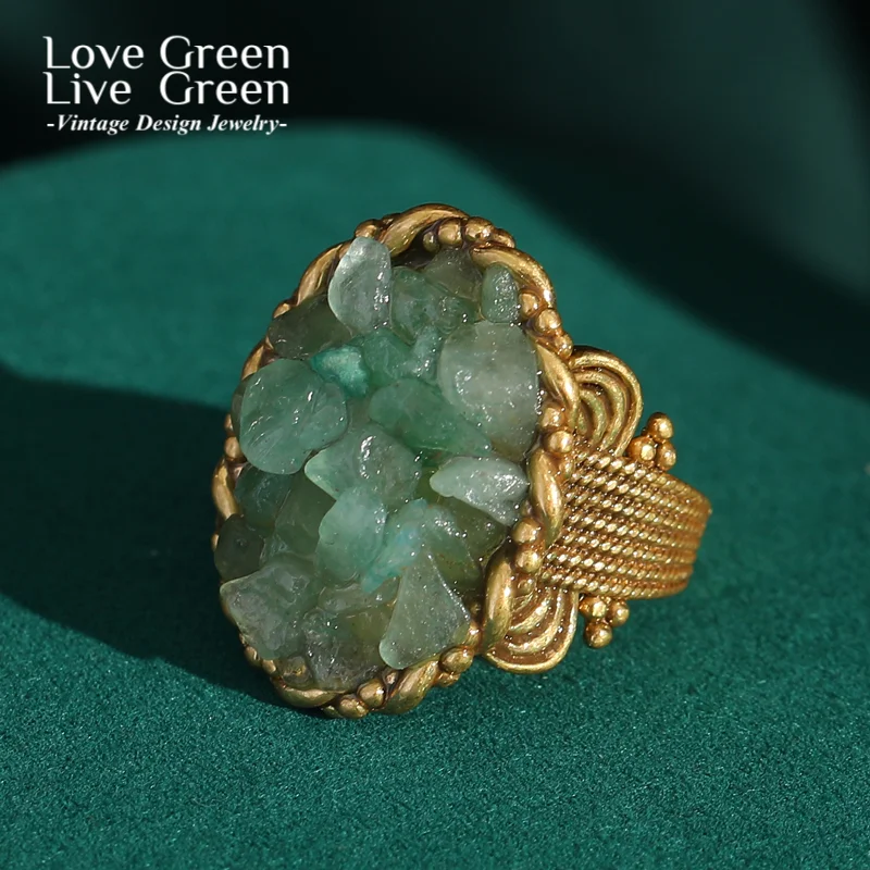 

Gravel Green Stone Rings Natural Engage Women Gold Color Antique Wedding Vintage Jewelry Accessories Retro Bridal 2025 Trends