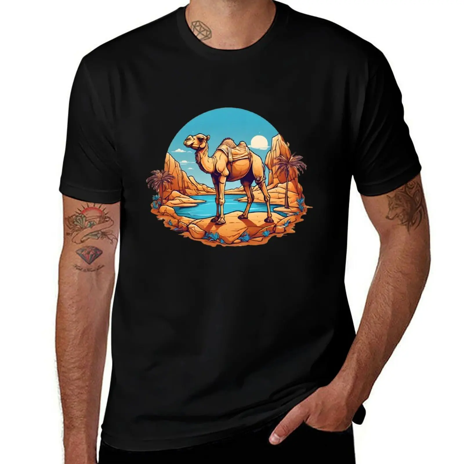 

camel at the oasis T-Shirt tshirts personalised Clothing heavyweights tshirts for men