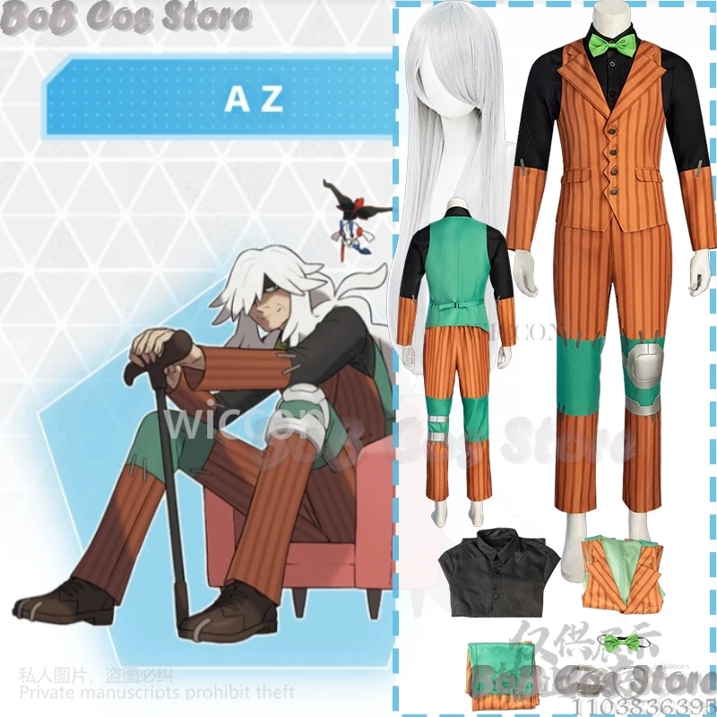 

Furry Mon LEGENDS Косплей AZ Аниме Костюм Оранжевая полоска Модные костюмы Жилет Зеленый галстук-бабочка Длинный белый парик Comic Con Cos Индивидуальные