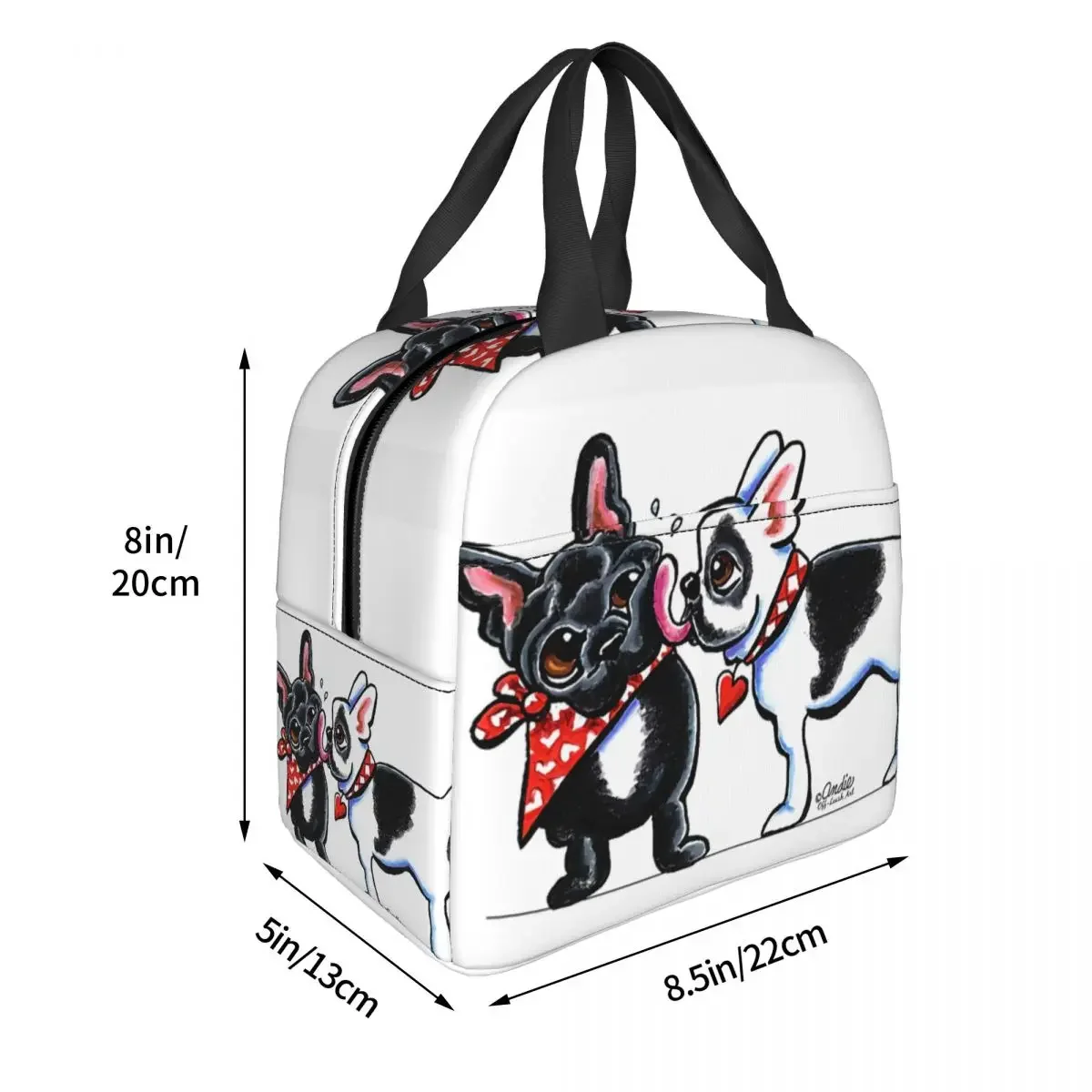 French Kiss Insulated Lunch Tote Bag for Women Bulldog Dog Lover Portable Cooler Thermal Bento Box Kids School Children