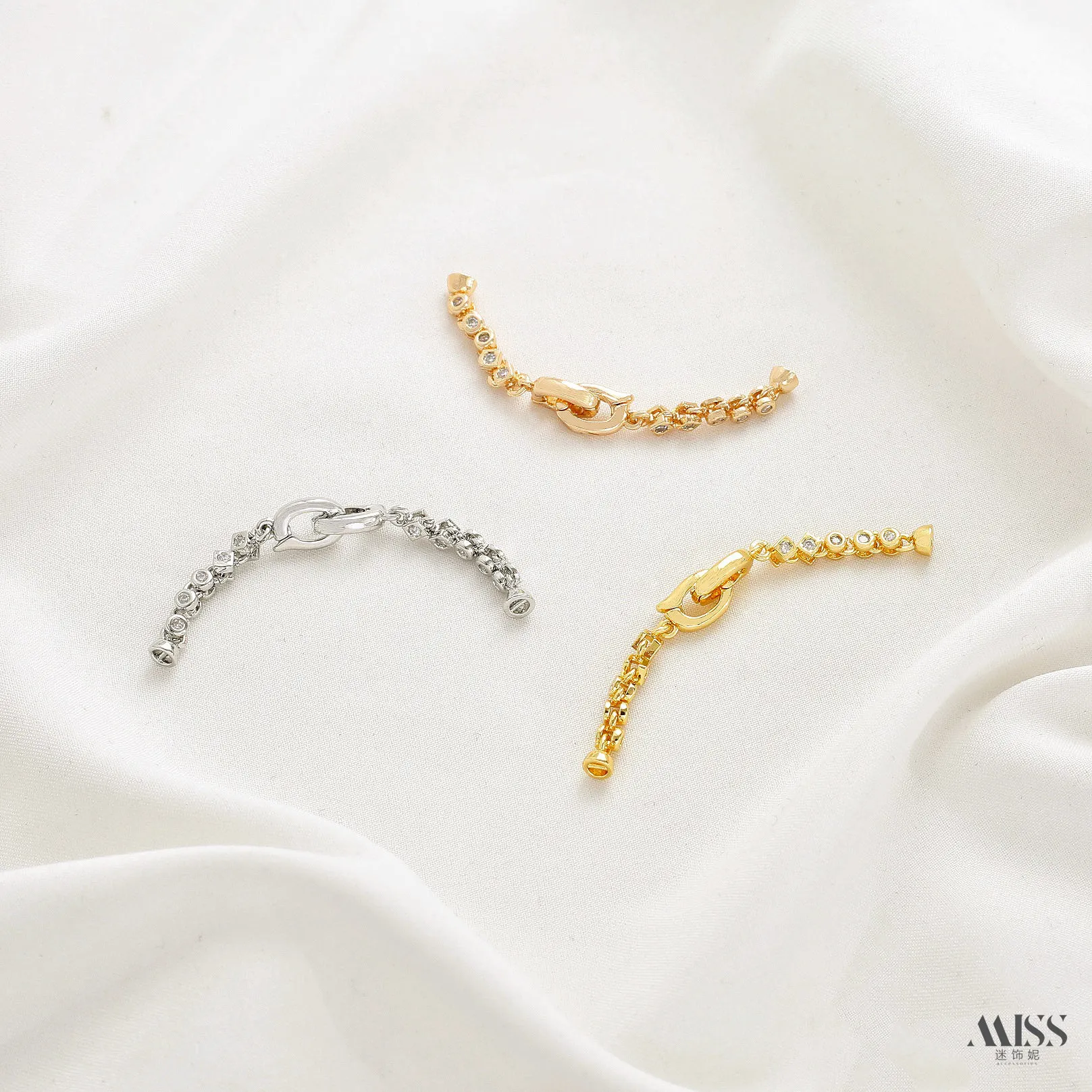14K Gold Plated High Zircon Inlaid Chain Connector, DIY Handmade Pearl Bracelet Necklace End Clasp, Jewelry Making Accessories