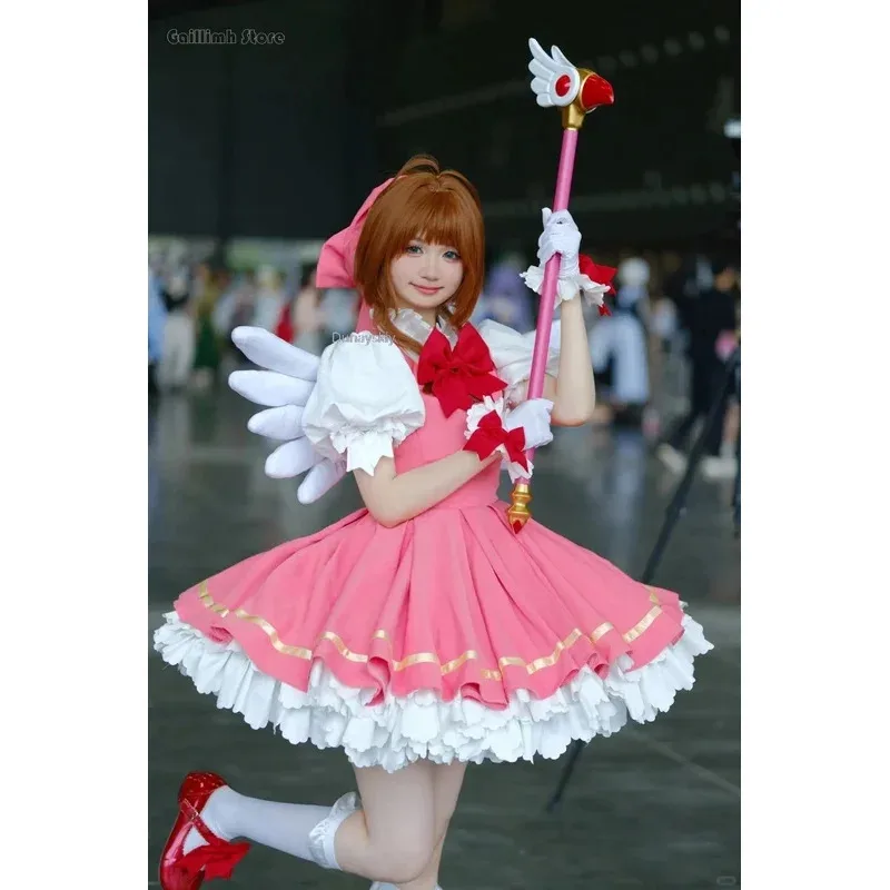 Anime Cardcaptor Sakura Card Captor Cosplay Kinomoto Sakura Cosplay Costume Wig Pink Lolita Dress Halloween Fancy Cos Party Suit