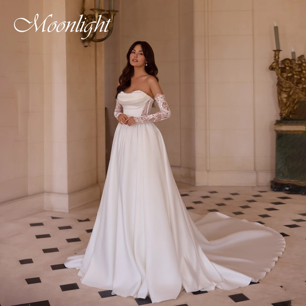 

Элегантное плиссированное кружевное свадебное платье трапециевидной формы для женщин 2026 Милое свадебное платье с открытыми плечами и открытой спиной Vestidos De Novia по индивидуальному заказу