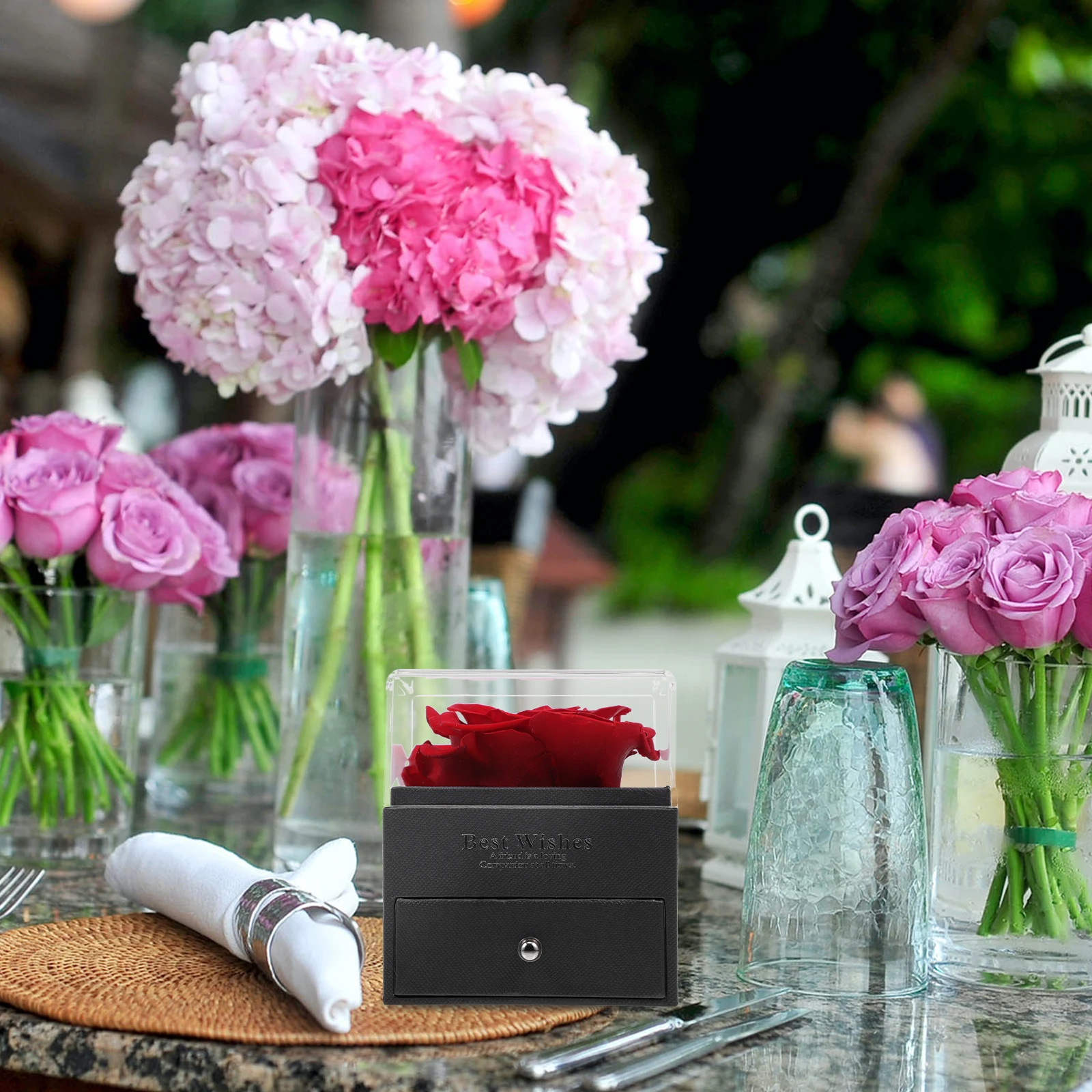 

Preserved Flower Gift Box Eternal Real Flowers Jewelry Case Portable Lightweight Necklace Storage Ring Holder Wedding Bridal