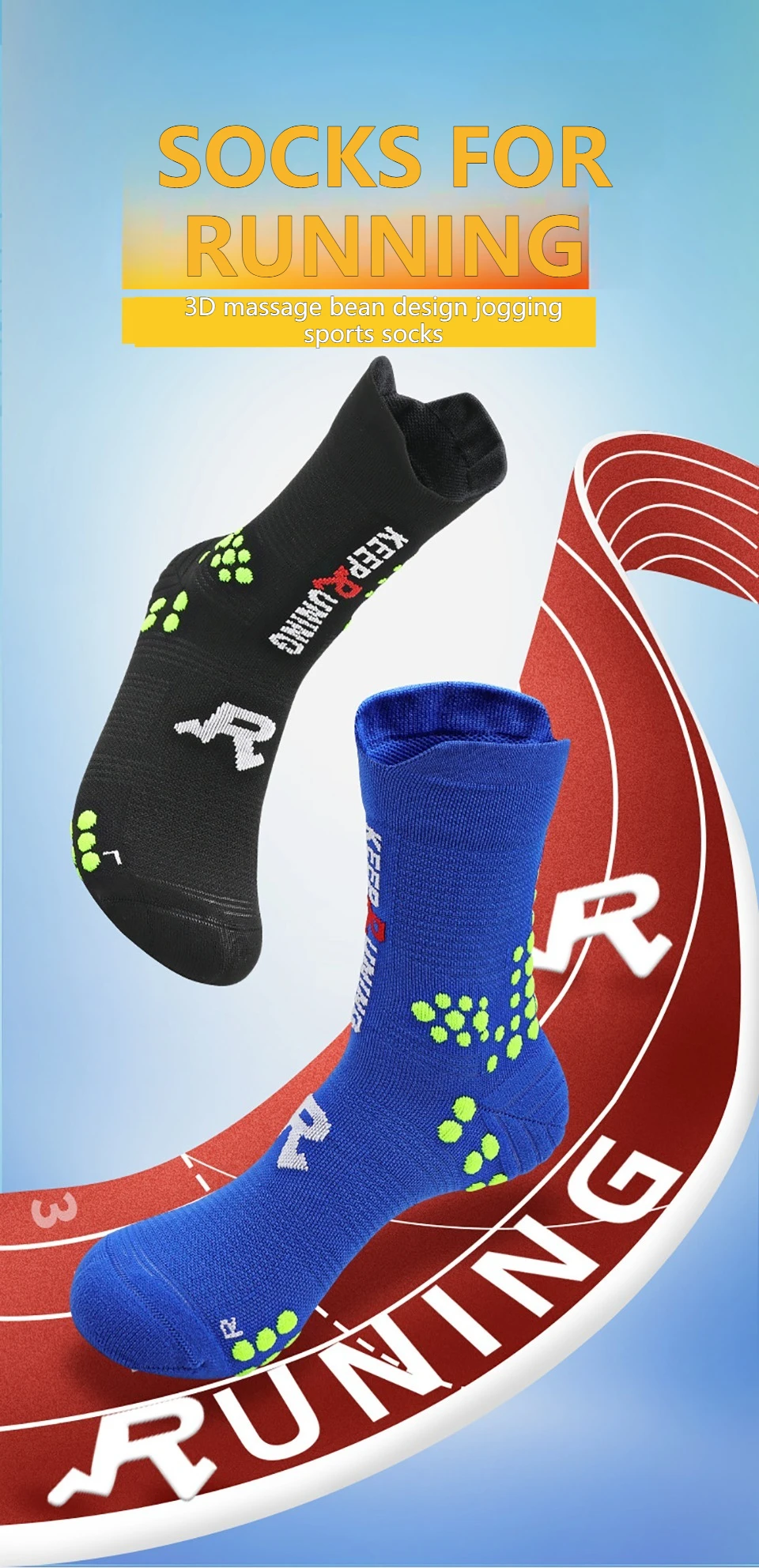 LOOGDEEL Professionelle Sport-Laufsocken, atmungsaktiv, rutschfest, Wandersocken, Terry-Sohle, Marathon-Kompressions-Radsocken, Unisex – Detail 1