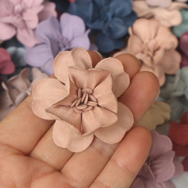 10Pcs 4.5CM Leather Artificial Fake Flower Hats Shoes Headband Hair DIY Accessories Decorative Flowers Applique