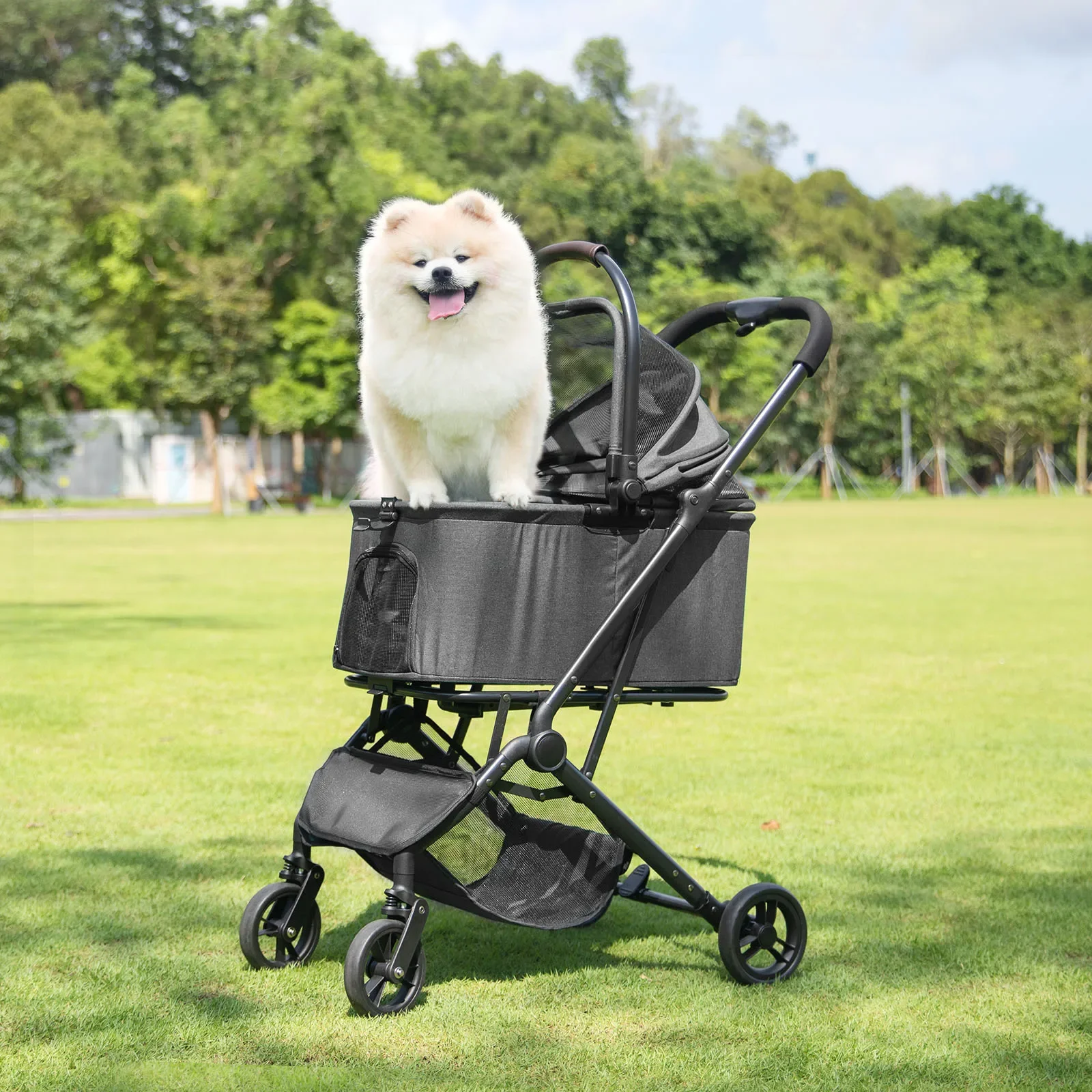 Pet Cart Dog Cat Lightweight Folding Small and Medium-sized Dog Out Walking Dog Can Be Separated Four-wheel Basket Trolley