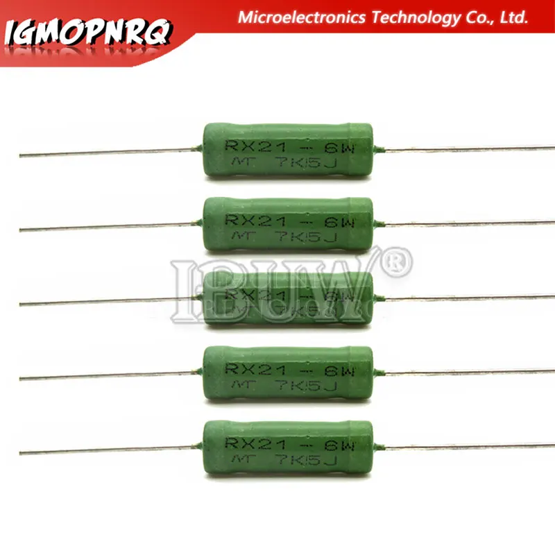 5PCS RX21 6W 10W Rezystancja drutu 5% 1R 10R 100R 1K 10K 12K 15K 18R 20R 22R 24R 27R 30R 33R 36R 0.01R 0.05R 0.1R 0.12R