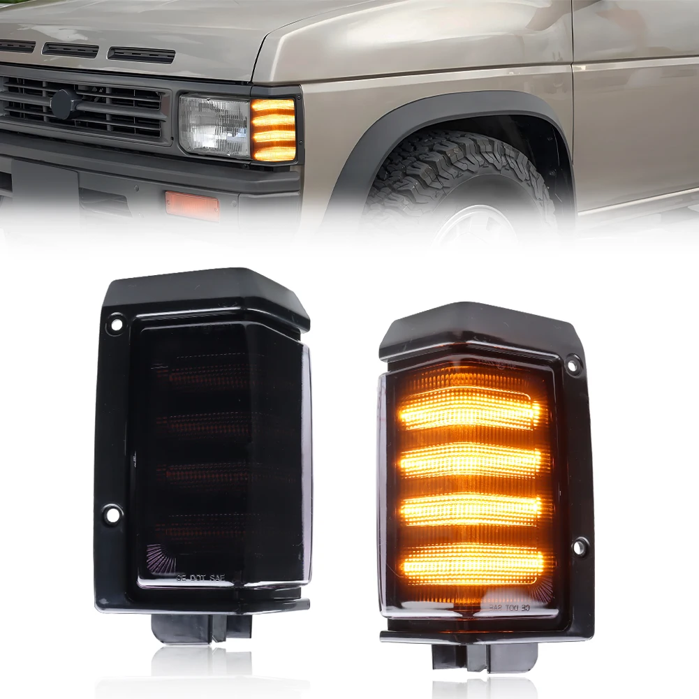 2Pcs Front Side Marker Light Corner Light Turn Signal  Light Parking Light With LED For 1988 1989 Nissan D21 1988 1989 1990 1991 1992 1993 1995 Nissan Pathfinder