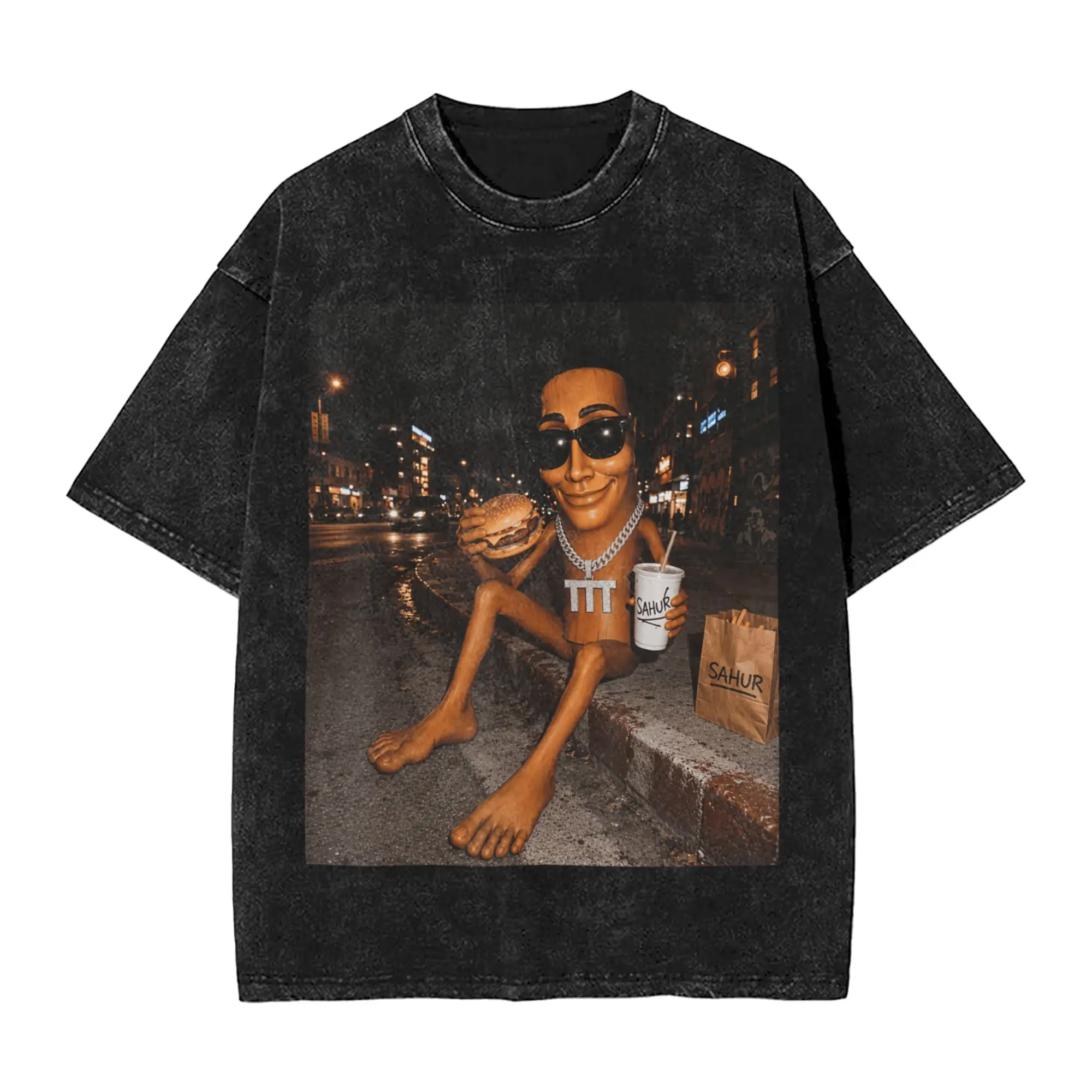 Street Food Night Vibes Funny Tung Sahur Soda Burger Fries T Shirt Harajuku T Shirts Classic Tops Beach Cotton Oversize Clothing