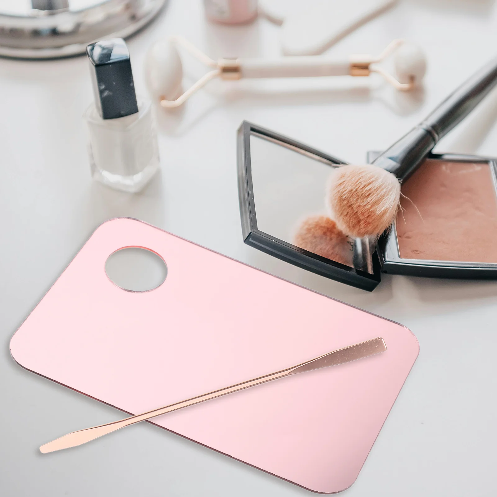 1 Juego de paleta mezcladora de maquillaje acrílico con espátula de acero inoxidable para mezclar pigmentos de base, suministros de pintura Diy