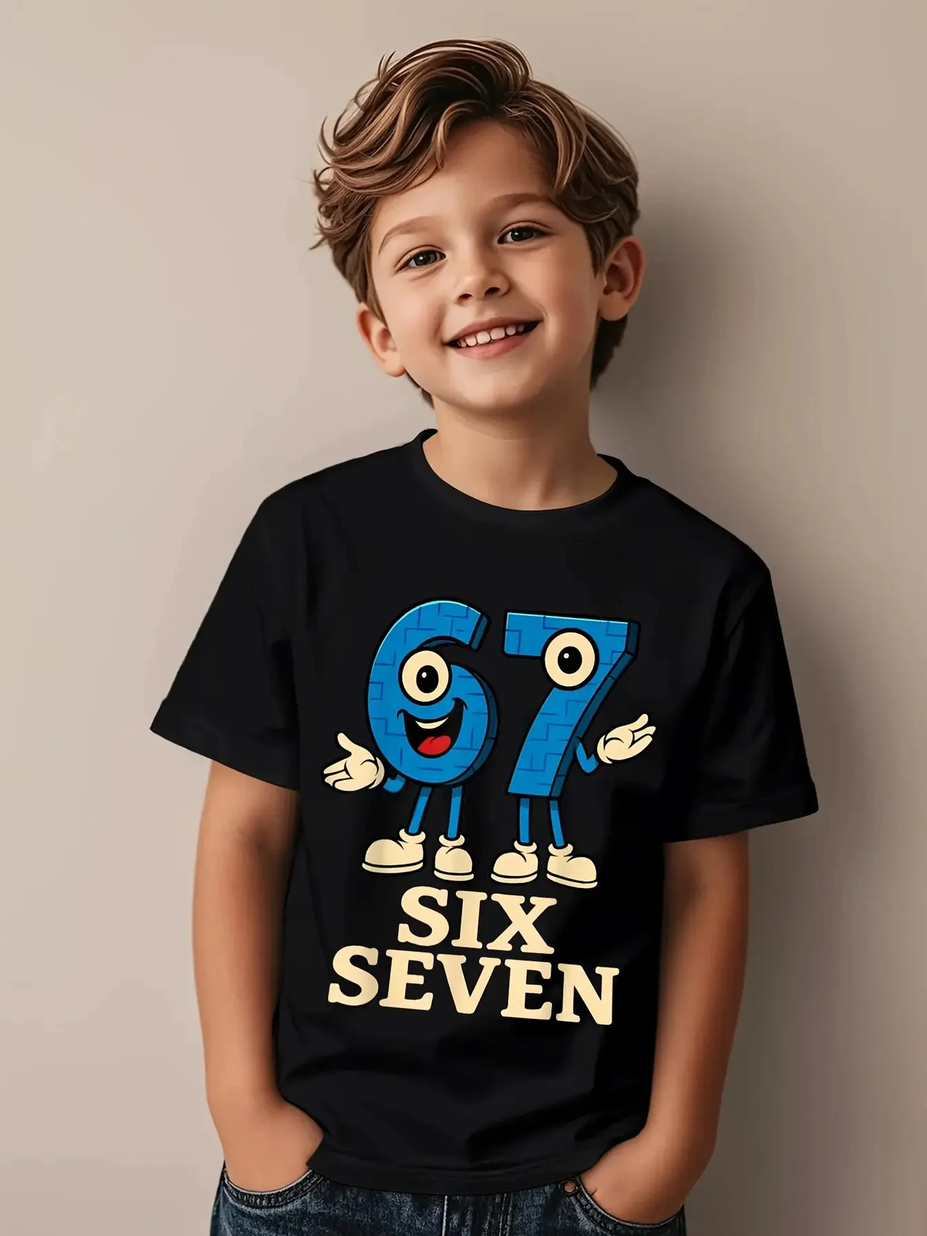 

Six Seven Italian Brain Rot Math Joke T-Shirt Funny Number 67 Design Casual Short Sleeve Round Neck Tops Boy Girl Streetwear
