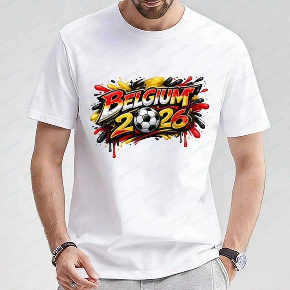 

2026 Soccer Belgium Football T-shirt Men's Casual Cotton Short Sleeve Graffiti Print Streetwear Tops Breathable Summer Sport Tee