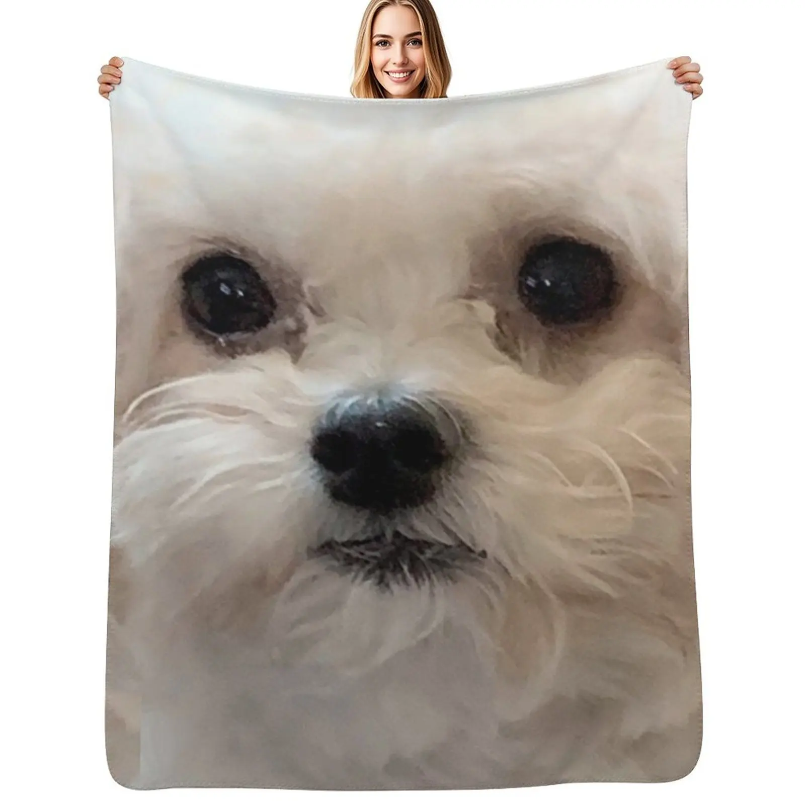 Maltipoo adorable con largos cabellos blancos y sedosos. Manta de Felpa Suave para Sofá o Silla