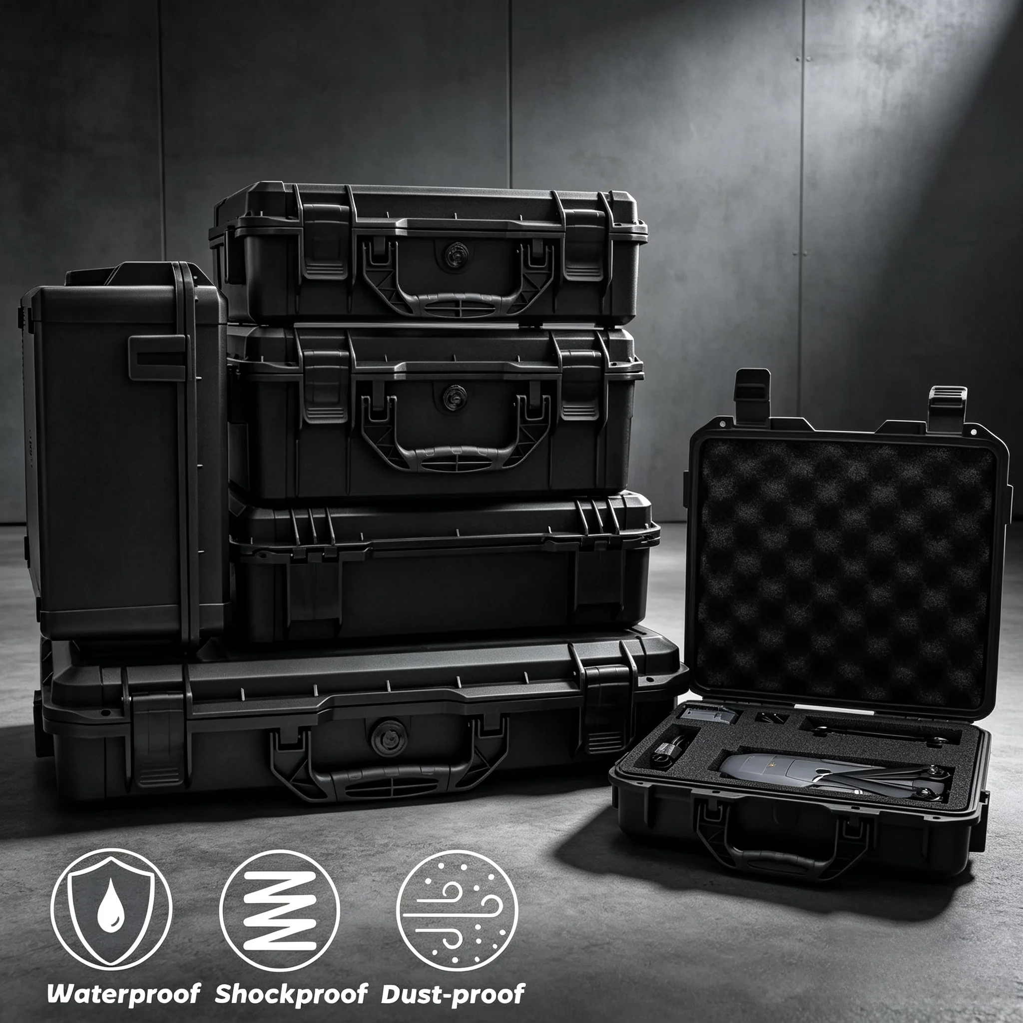 1Pc Portable Shock‑Resistant Waterproof Hardware Tool Storage Case, Hard Protective Box With Pre‑Cubed Foam Insert for & Tools
