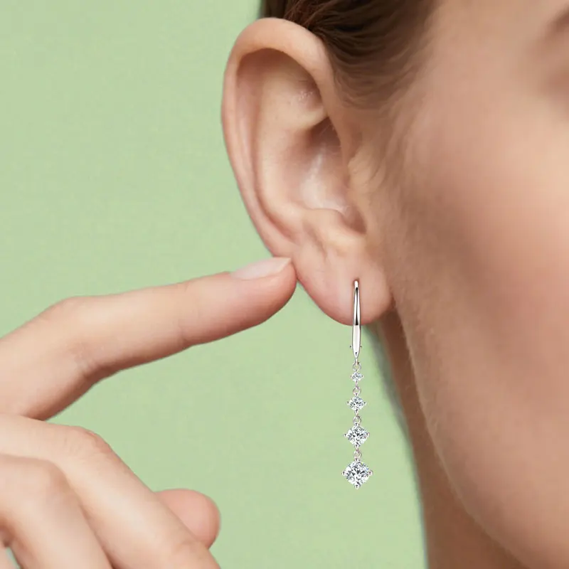 IOGOU D0.93CT All Moissanite Clip Earrings for Women 925 Sterling Silver Long Tassel Pendant Earrings Trend Wedding Jewelry Gift