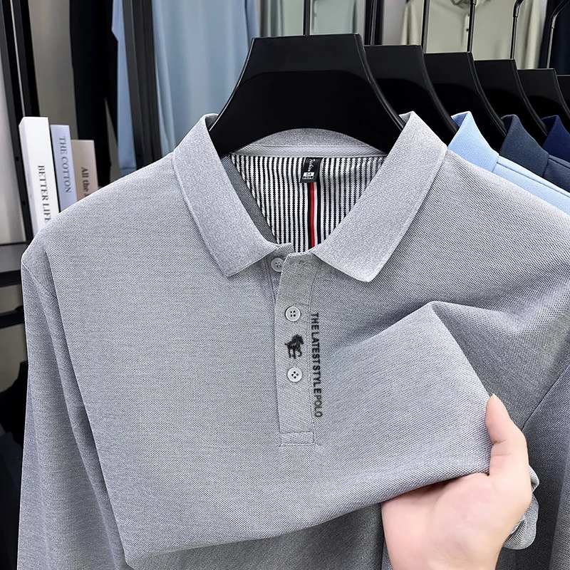 

New Hot Sales Fine Letter Print Men's Polo Shirt High Brand Lapel Designer Long Sleeve T-Shirt Autumn Spring Casual Men's Wear