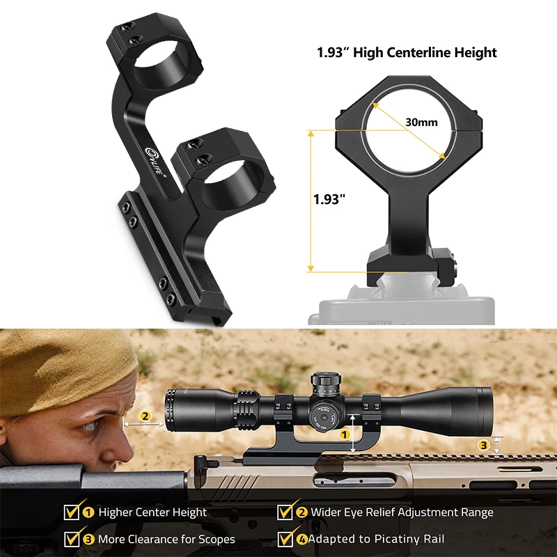 CVLIFE Cantilever Rifle Scope Mounts 1.93 High Profile Optics Riflescope Offset Dual Rings Lightweight Aluminum for Picatinny