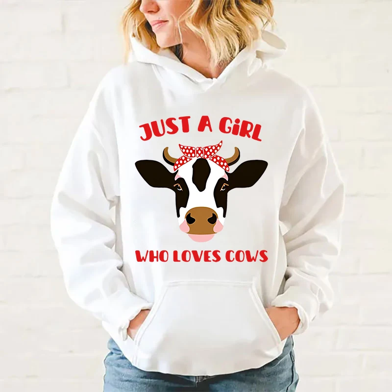 

Fashion Women'S Hooded Autumn And Winter Fleece Hoodies/Sweater For Women Casual Just A Girls Who Loves Cows Printed Long Sleeve