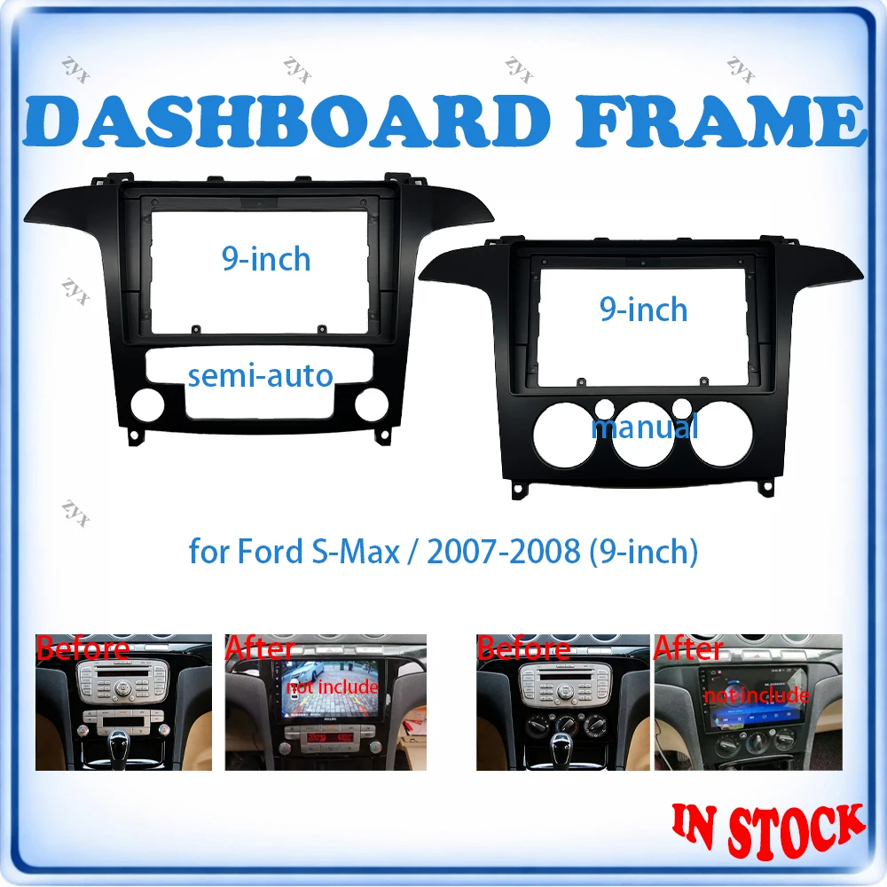 Car Radio Fascia Frame For Ford S-MAX Manual/Semi-auto 2007-2008 9 inch With Canbus Decoder & Wiring Harness Car Accessories