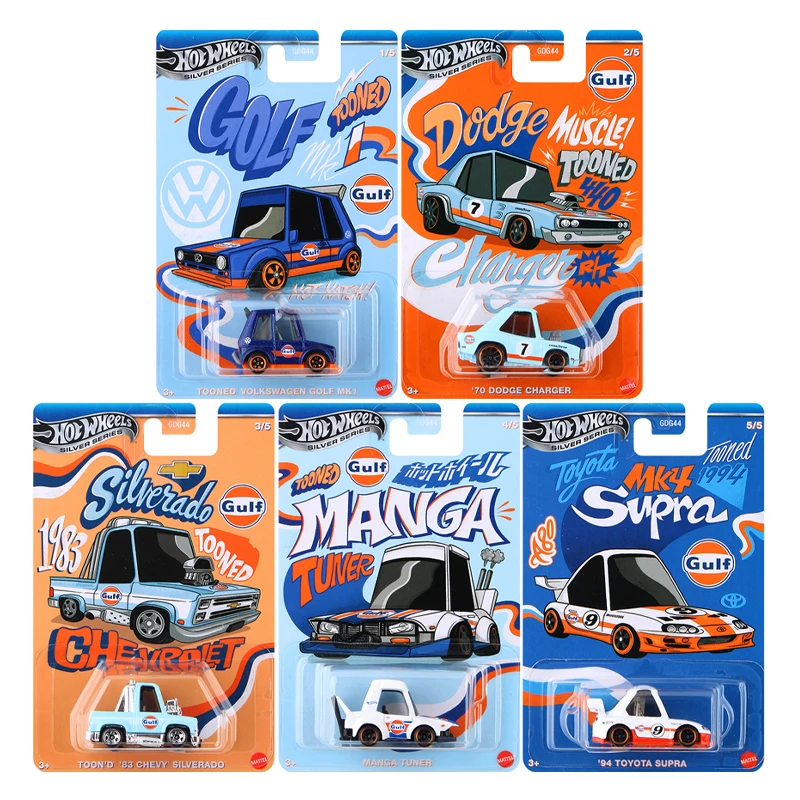 Hot Wheels Silver Series 2025 Gulf Tooned Toyota Supra Chevrolet Silverado Volkswagen Golf 1/64 Diecast Model Car Toy GDG44