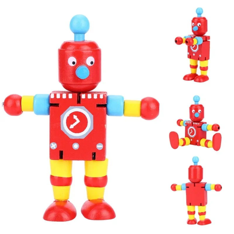 1PC Novelty Wooden Robot Toy Learning Transformation Colorful Wooden toy for kid Present Joint Moved Deformation Robot Toys