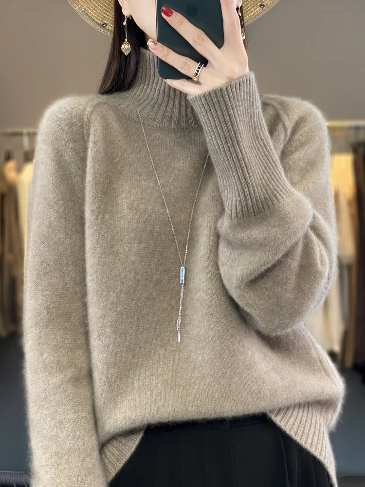 CHICUU Women Thick Cashmere Sweater Autumn Winter Turtleneck Casual Loose Raglan Sleeve Pullover 100% Merino Wool Knitwear Tops