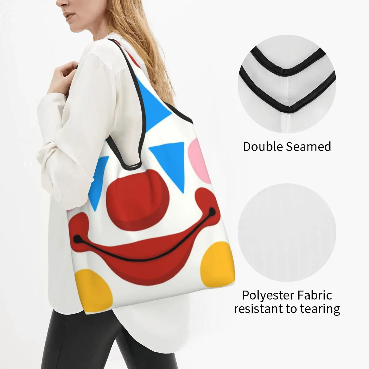 Mode Grappig Circus Clown Winkelen Draagtassen Draagbare Halloween Grimas Partij Boodschappen Schouder Shopper Tas