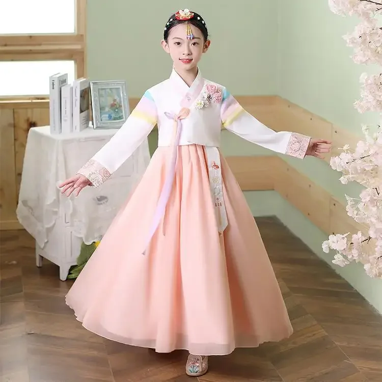 Nuove ragazze per bambini Hanbok Performance coreana Costume tradizionale Abbigliamento da ballo per bambini femminili Vestito etnico culturale per bambini