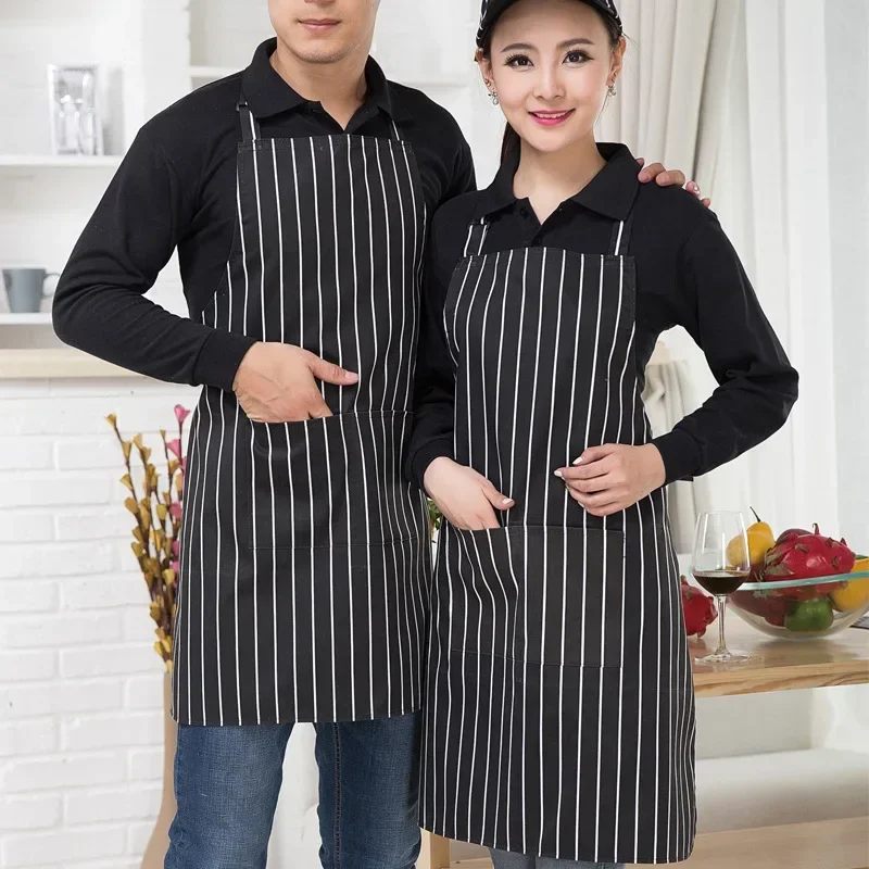 Adjustable Half-length Kitchen Apron Adult Striped Restaurant Hotel Chef Waiter Apron Picnic Cook Apron With 2 Pockets