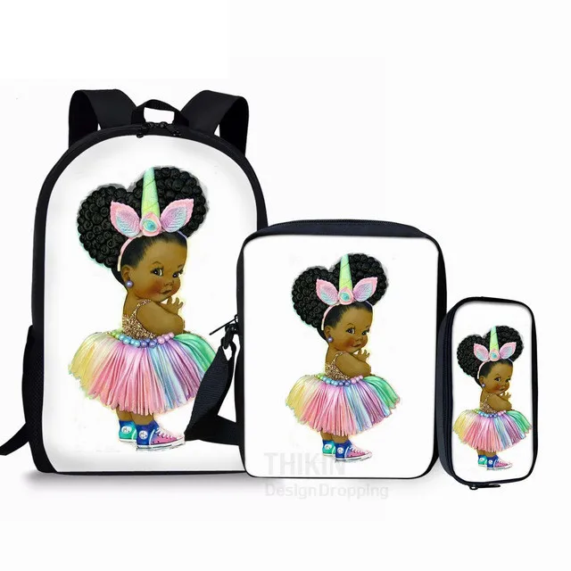 Harajuku Youthful Black Girl Magic Afro Lady 3D Print 3pcs/Set Travel bags Laptop Daypack Backpack Shoulder Bag Pencil Case