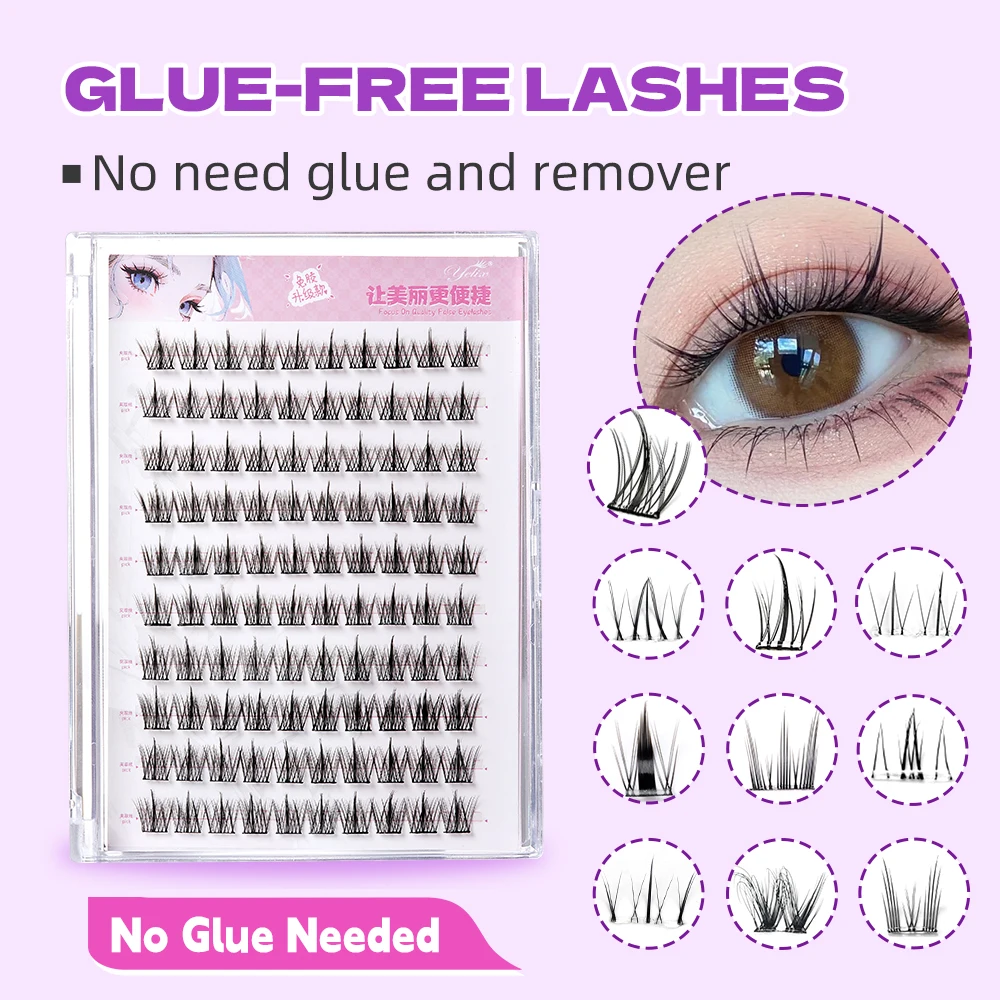 Yelix Multi-Style Self Adhesive DIY Lashes Glue-free Fluffy Volume Cluster Lashes Natural Lower Under Eyelash Makeup Tools