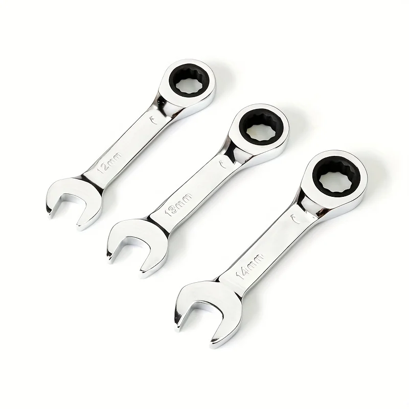 Reversible Combination Short Handle Wrench,Short Handle Combination 72-tooth Ratchet Wrench Repair Tool