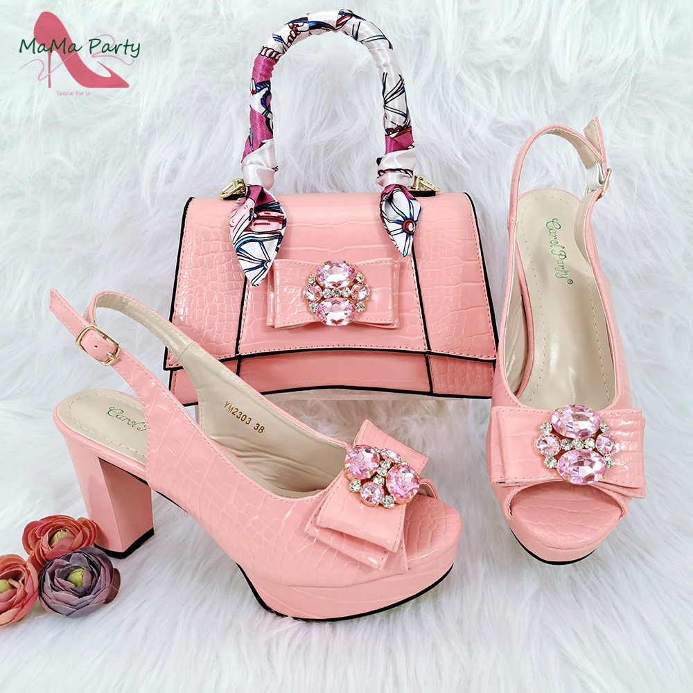 

African Design Italian Style Shoes and Bag Set in Pink Color 2024 INS New Arrivals High Quality Pu Leather with Platform