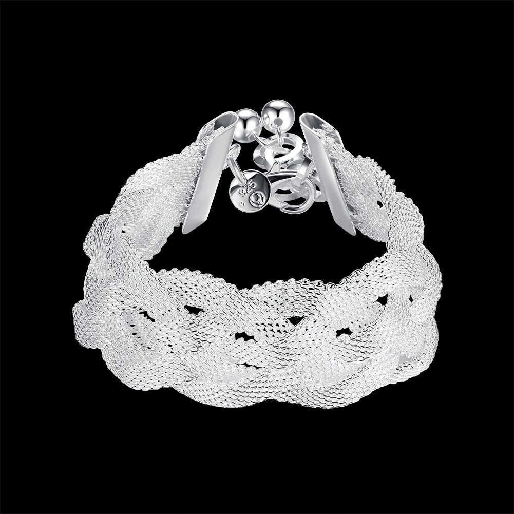 

925 Sterling Silver Bracelets Net Reticulated Chain Wedding Party Christmas High Quality Fashion Jewelry 20cm