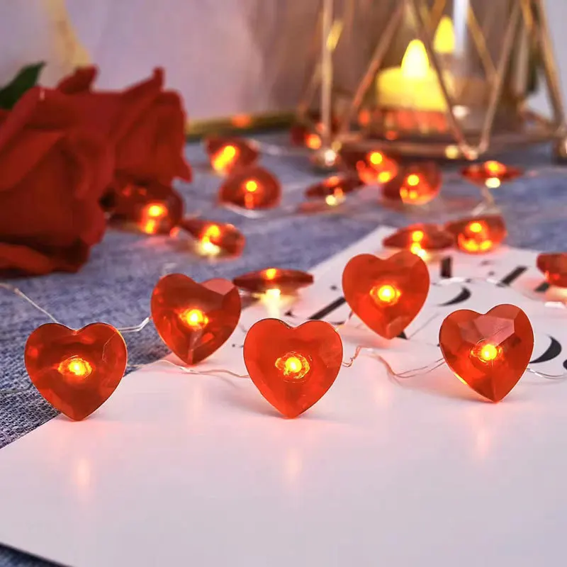 Guirxiété lumineuse dégradée en forme de cœur d'amour, guirxiété lumineuse, mariage, fête d'anniversaire, fournitures de décoration, blanc, rouge, Saint Valentin, 20 LED, 2m