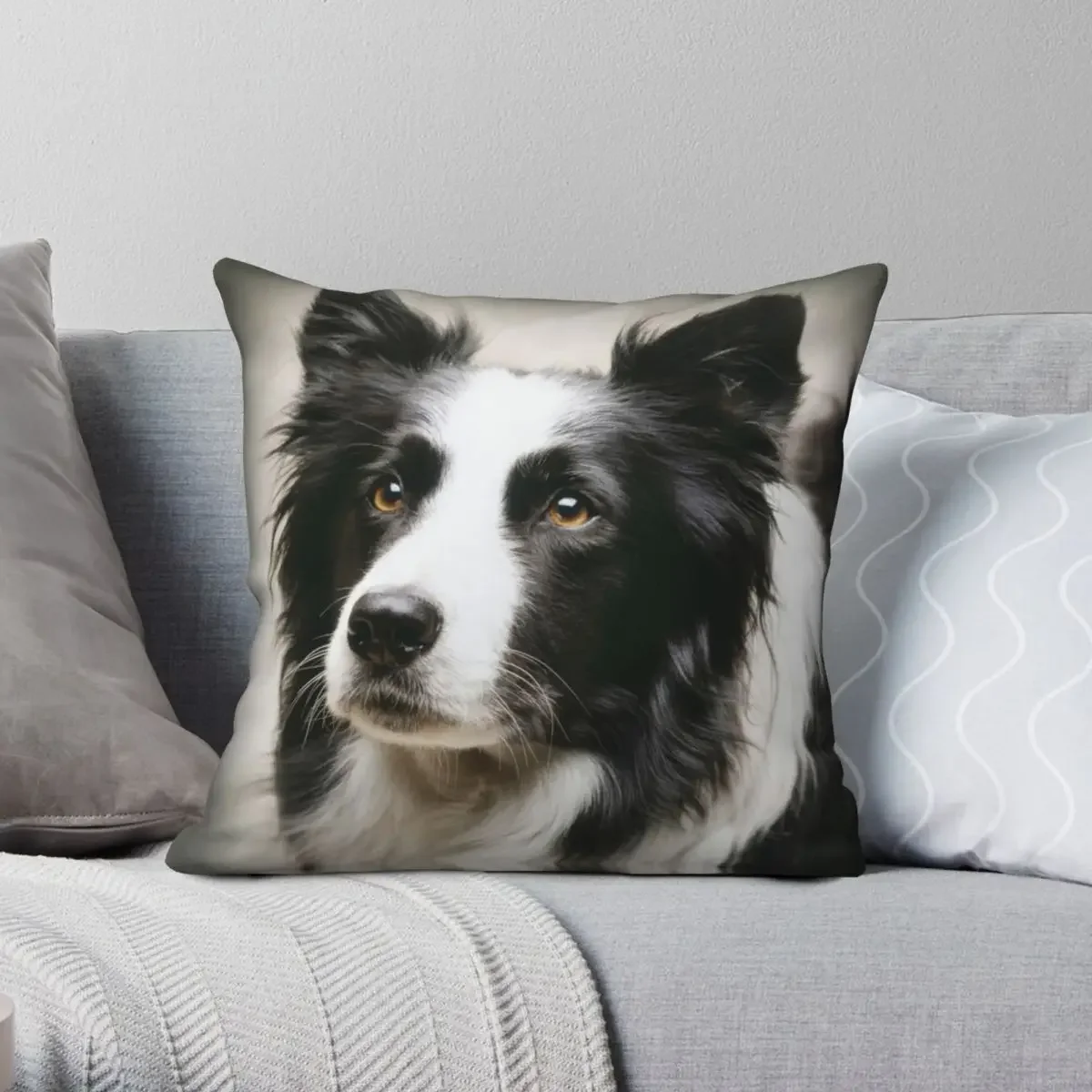 

Working Border Collie Square Pillowcase Polyester Zip Decorative Throw Pillow Case Car Cushion Cover