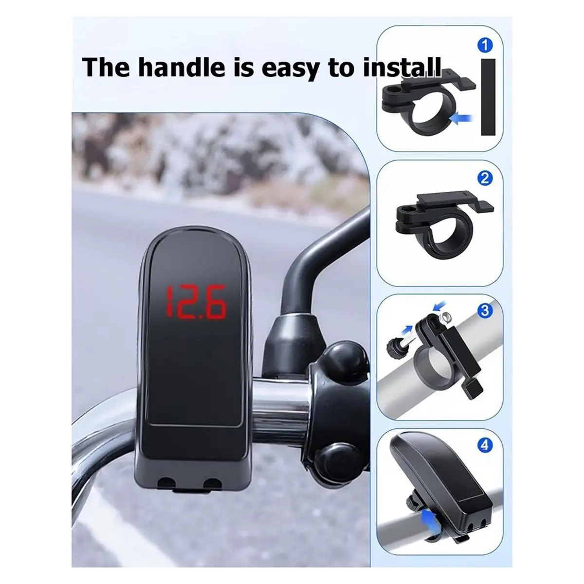 36W USB Type C Charger Adapter Handlebar Motorcycle USB Fast Charger with Switch Voltmeter for Phone Mobile